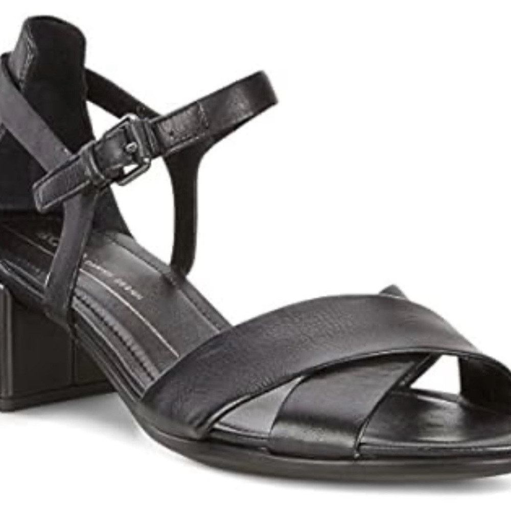 Ecco Black Leather Strappy Block Heel Sandal size 40 US 9/9.5